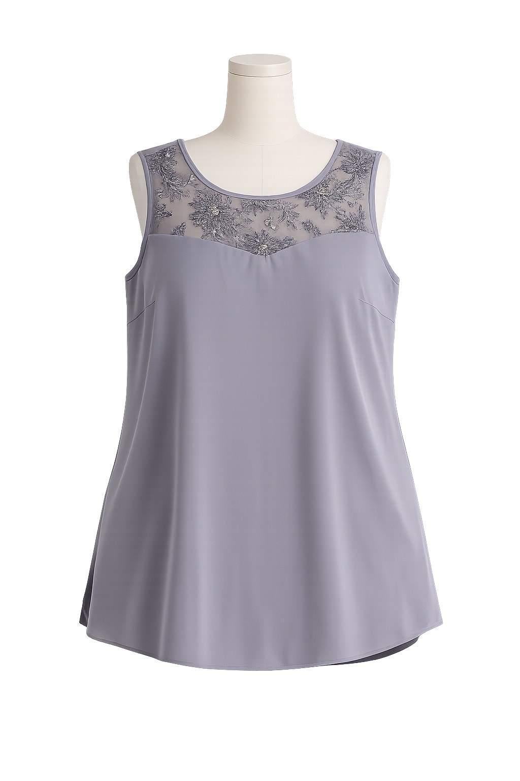 Le Bos Gray Embroidered Beaded Sleeveless Blouse - Plus Size 20w